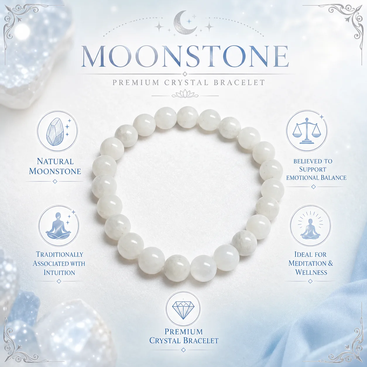 Rainbow Moonstone bracelet 8mm - traditional associations