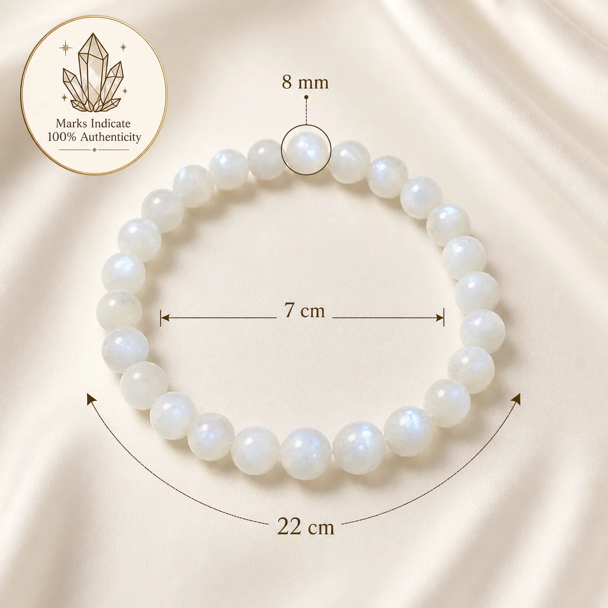 Rainbow Moonstone bracelet 8mm - size guide